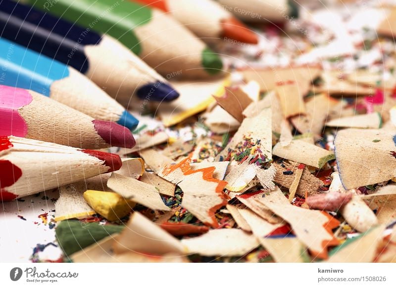 Wooden crayons. Creative mess on the table. Design School Office Craft (trade) Art Pen Draw Exceptional Bright Blue Yellow Green Pink Red Colour Creativity