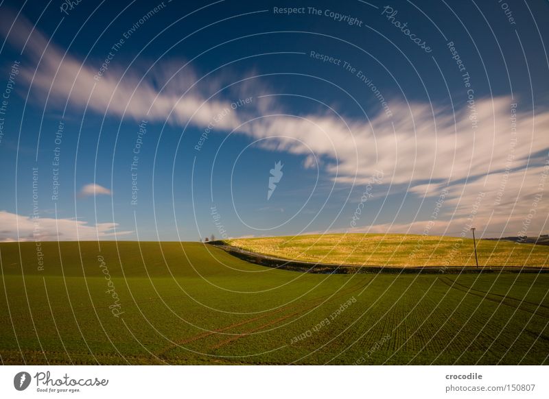 Fields ll Agriculture Sowing Ecological Electricity pylon Furrow Street Long exposure Blue Green Plant