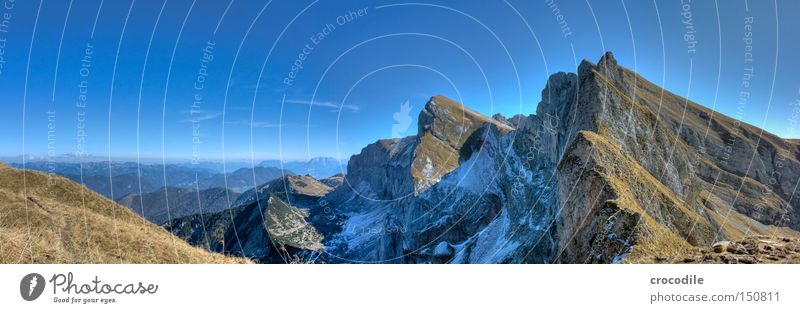 Rofan Mountain Alps Austrian Alps Rock Snow Mountaineering Climbing Tall Sky Grass Vantage point Panorama (View) HDR Autumn Large Panorama (Format)