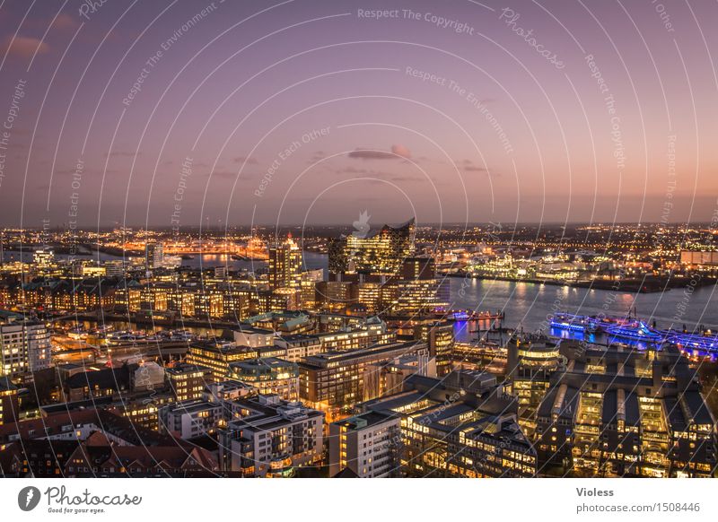 Big City Lights III Hamburg Night Harbour clearer Sea of light Long exposure Sunset Elbe Illuminated Twilight Elbe Philharmonic Hall