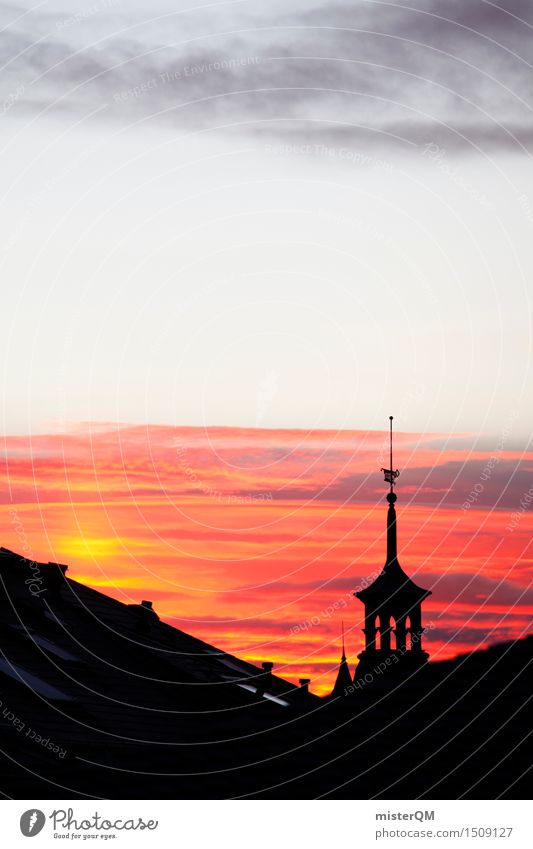 Sunday. Art Esthetic Dresden Sunset Romance Sky Skyward Red Warmth Summer Sunlight Roof Tower Progress Colour photo Multicoloured Exterior shot Experimental