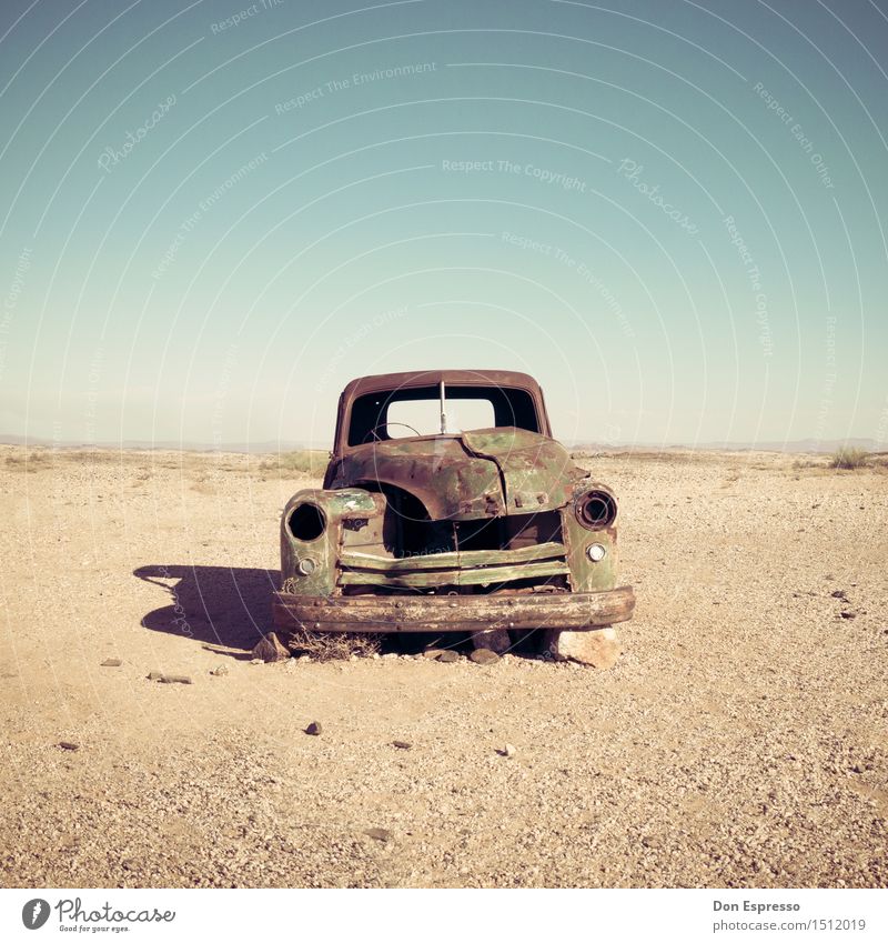 desert cruiser Adventure Nature Landscape Sand Warmth Drought Desert Car Rust Old Broken Gloomy Dry Senior citizen Loneliness End Apocalyptic sentiment Eternity