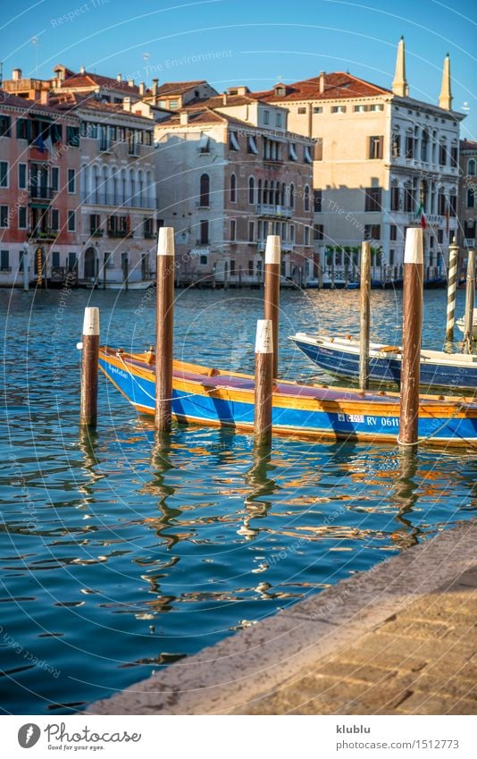 Two boats moored in a canal in Venice Italy Ocean Island Engines Town Building Architecture Transport Watercraft Wood Old bars Europe historical Drop anchor