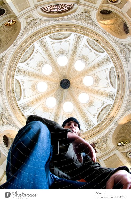 round about Round Domed roof Light Worm's-eye view Man Human being Looking Easygoing Old Architecture baroque Long exposure lanzeit exposure Stage play