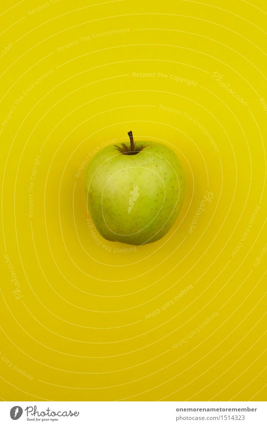 Jammy apple on yellow Art Work of art Esthetic Apple Apple harvest Apple skin Yellow Delicious Healthy Healthy Eating Vitamin-rich Vitamin C Bright green