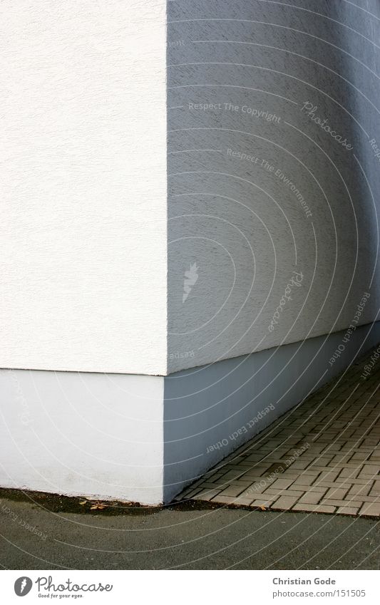 house corner Street Concrete Asphalt Garage Courtyard Trash container Corner Plastered Gray White Shadow Light Perspective Architecture Germany Detail