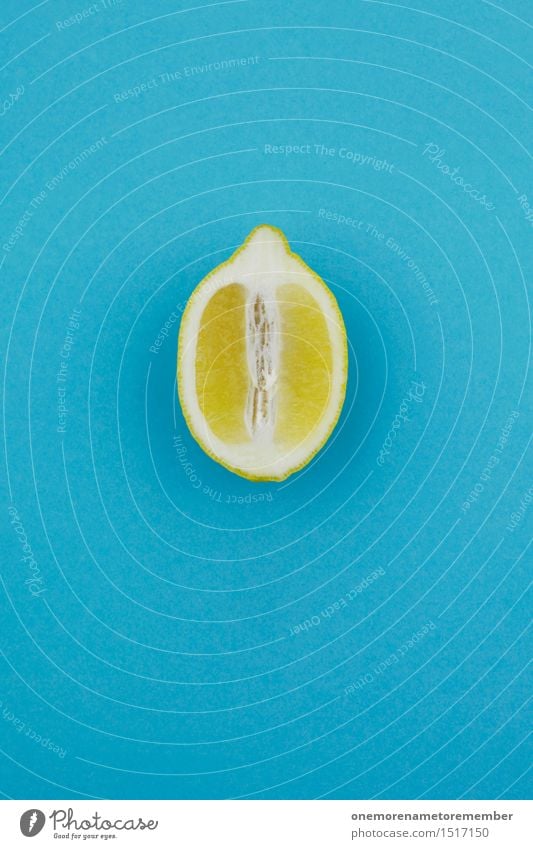 Jammy lemon half on blue Art Work of art Esthetic Lemon Citrus fruits Fruit Lemon yellow Lemon juice Lemon peel Slice of lemon Yellow Blue Vitamin-rich