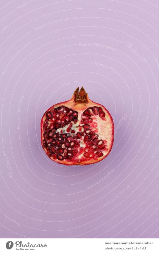 Jammy pomegranate half on purple Art Work of art Esthetic Pomegranate Red Delicious Snack Snackbar Small room Partition Design Violet Vitamin-rich