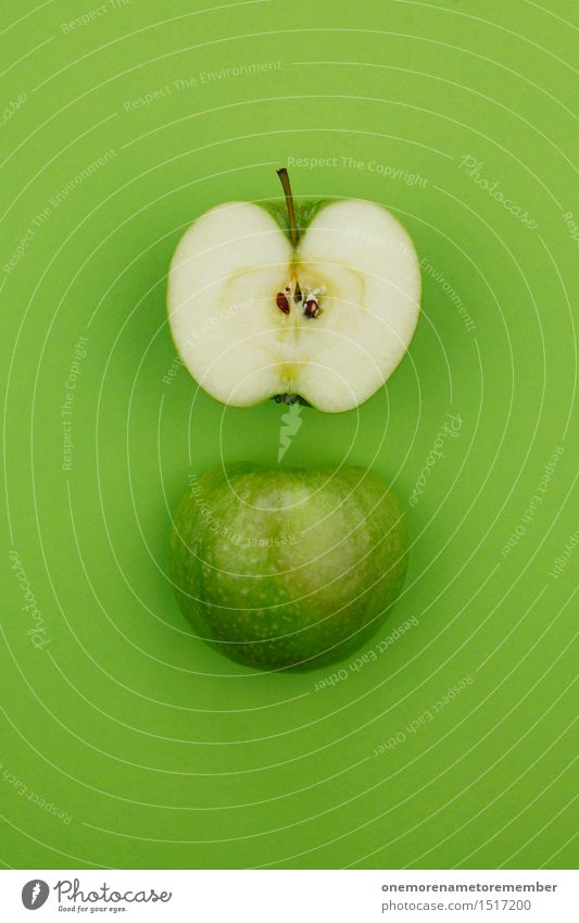 Jammy apple halves on green Art Work of art Esthetic Apple Tree of knowledge Apple tree Apple juice Apple harvest Apple skin Apple stalk Apple puree Green