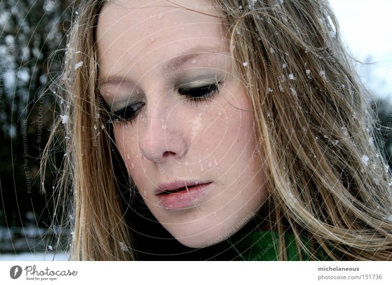 show yourself Winter Snow Coat Portrait photograph Face Longing Flake Wet Beautiful