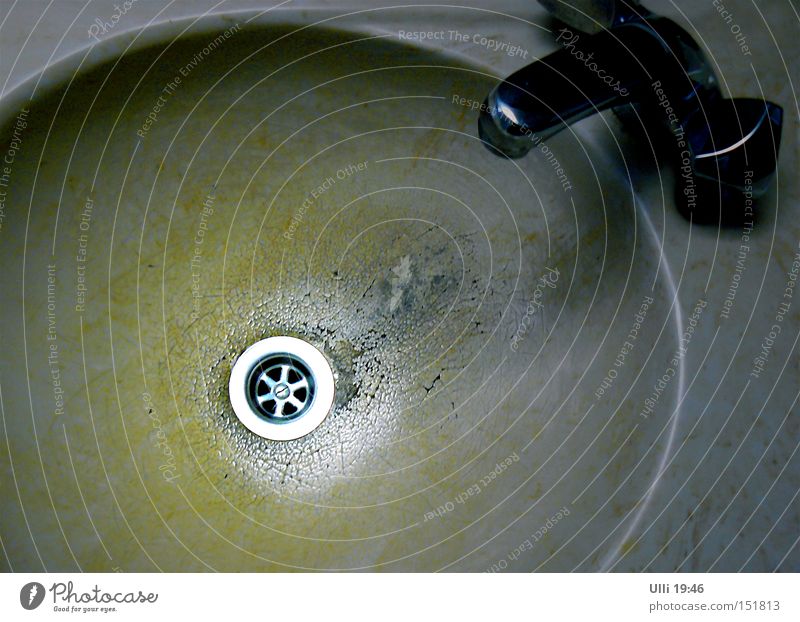 The ravages of time at a glance. Colour photo Interior shot Artificial light Bathroom Water Plastic Old Dirty Disgust Creepy Round Gray Horror Aggravation