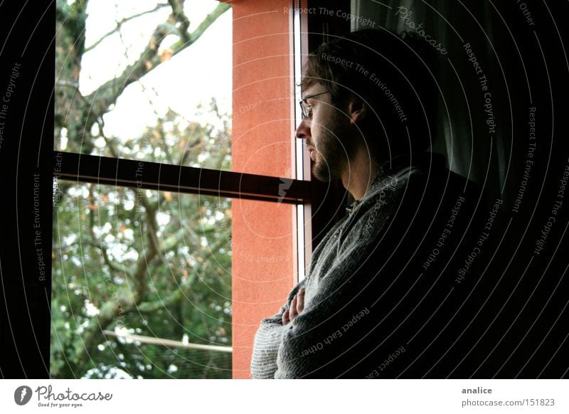 lost thoughts Colour photo Interior shot Close-up Shadow Upper body Looking away Human being Masculine Man Adults 1 18 - 30 years Youth (Young adults) Tree