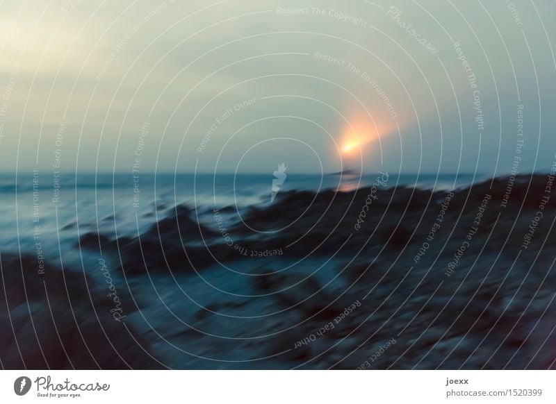 tempest Nature Sky Clouds Bad weather Rock Waves Coast Lighthouse Dark Far-off places Bright Blue Brown Orange Black Apocalyptic sentiment Colour photo