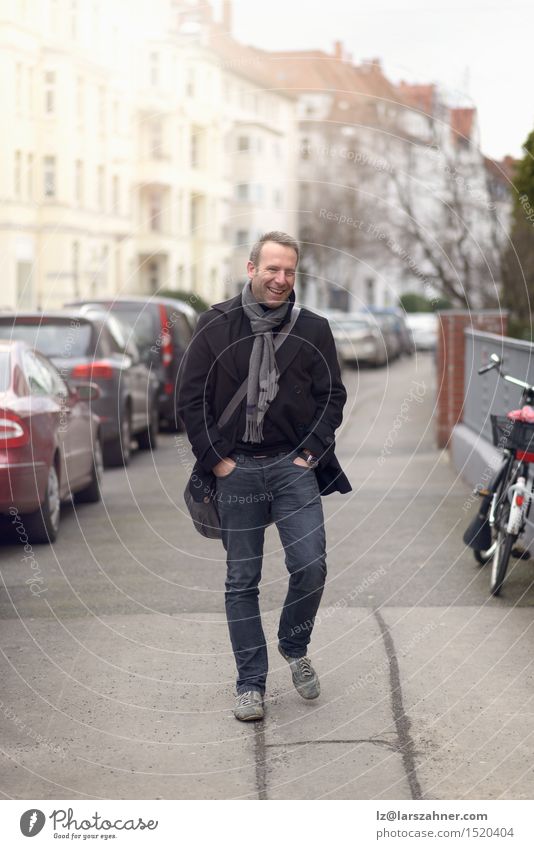 Handsome confident fashionable man in urban street Happy Face Calm Winter Masculine Man Adults 1 Human being 30 - 45 years Street Fashion Smiling Stand Thin