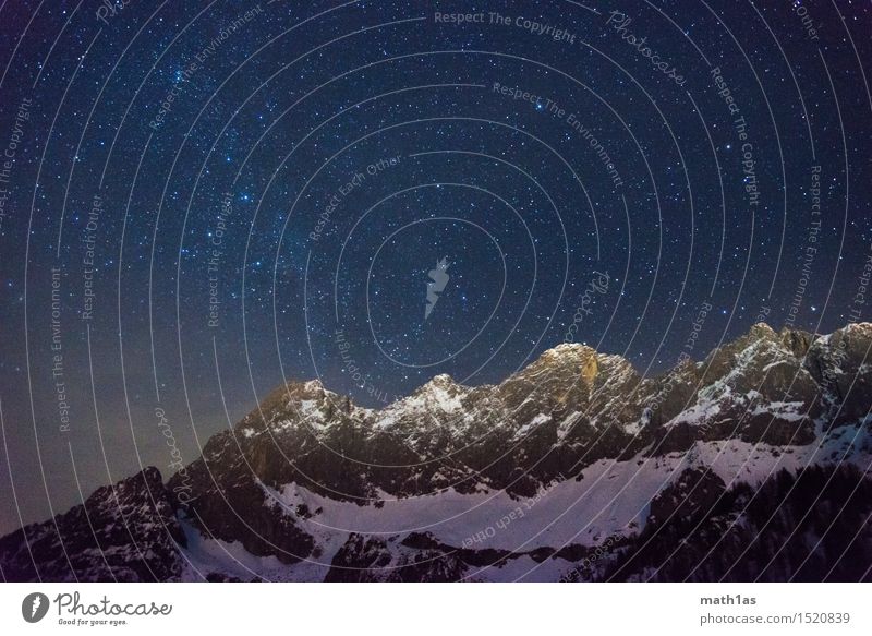 Dachstein and Milky Way Sky Night sky Stars Snow Mountain Peak Snowcapped peak Safety Environment Target Contentment Colour photo Exterior shot Deserted