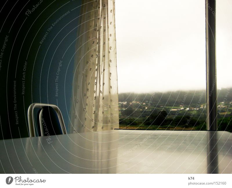 Pantin, Galicia Vantage point Panorama (View) Window Curtain Chair Table Loneliness Deserted Mountain Sentimental Gloomy Reflection Boredom Beach Coast