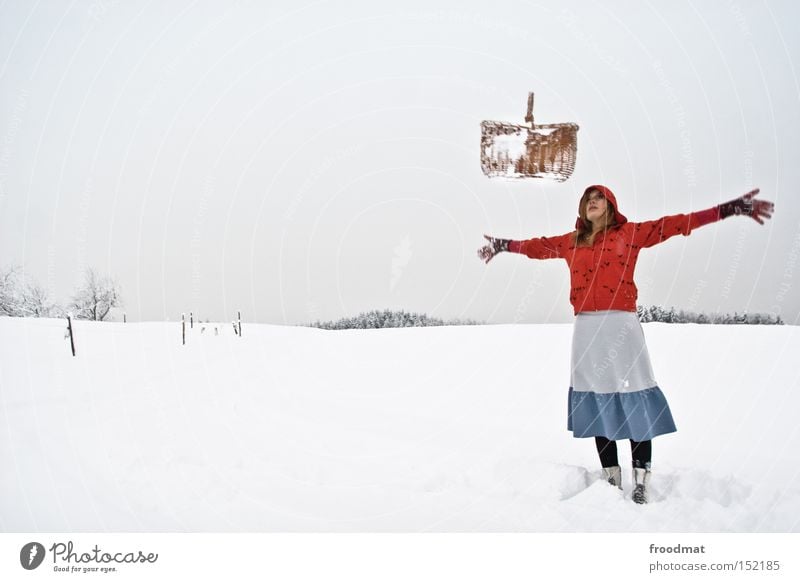 i've got the power Winter Snow Little Red Riding Hood Fairy tale Tree Mountain Switzerland Cold White Gray Calm Basket Bleak