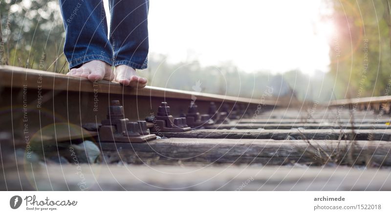 Man walking on the railway Lifestyle Vacation & Travel Trip Adventure Freedom Adults Nature Landscape Transport Railroad Old Wild Wanderlust people track