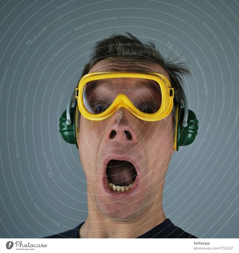 3... Human being Construction worker Construction site Saftey goggles Ear protectors Tension Loud Crash Frightening Volume Bang Firecracker decibel