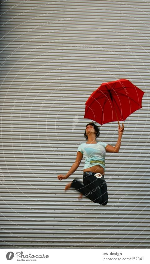 MARY POPPINS ft. MERRY POPPINS Lady Woman Human being Jump Youth (Young adults) Joy Summer Sunshade Umbrella Red Beautiful Esthetic Playing