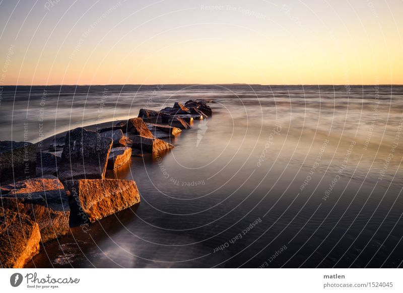 in the morning Nature Landscape Sand Water Sky Cloudless sky Horizon Sunrise Sunset Weather Beautiful weather Waves Coast Beach Baltic Sea Glittering Blue Brown