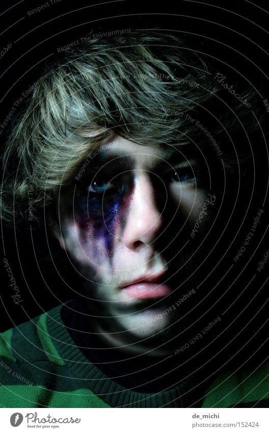 darker? Dark Evil Grief Black Green Blue Hematoma Greeny-black Shadow Portrait photograph Self portrait Low-key Distress Sadness Black eye Wound