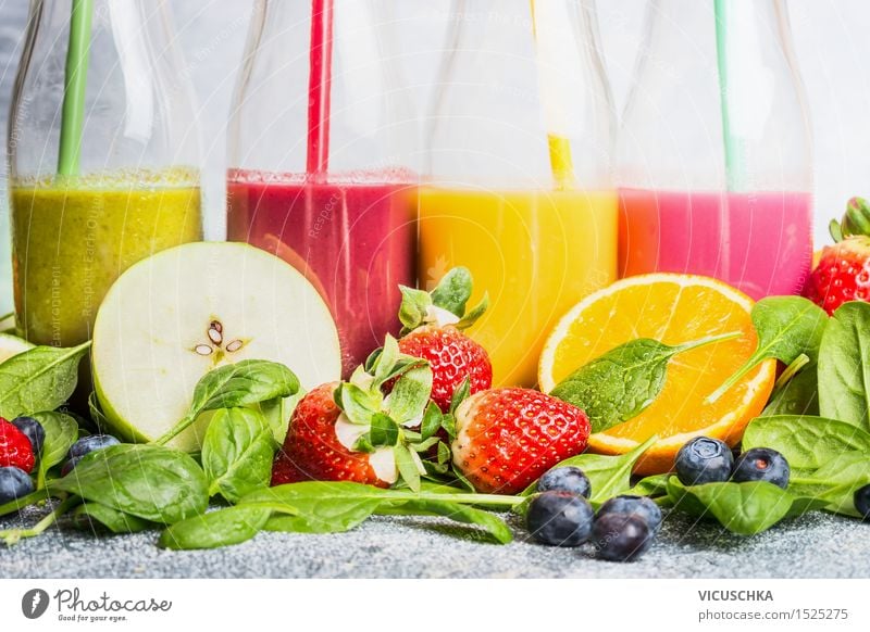 Smoothies with ingredients selection Fruit Apple Orange Nutrition Breakfast Organic produce Vegetarian diet Diet Beverage Cold drink Lemonade Juice Longdrink