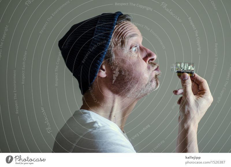 Storm in a water glass Human being Masculine Man Adults Head Eyes Nose Mouth Lips by hand Fingers 1 Navigation Cruise Sailboat Sailing ship cap Crazy Blow Wind