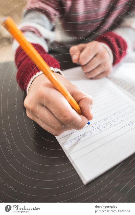 Child write in a notebook School Classroom Boy (child) Infancy Hand Book Paper Pen Write White Writing education Homework kid Pencil study Caucasian letter