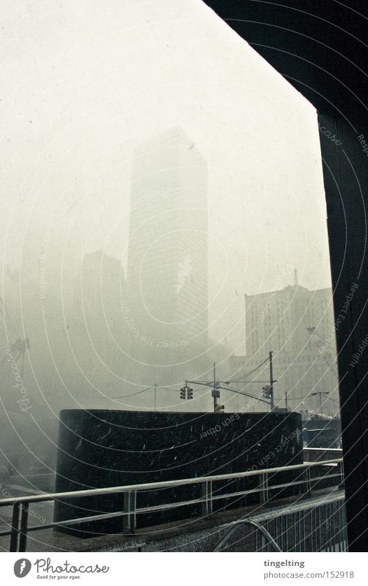 snow over Ground Zero Snow Fog Handrail Banister High-rise Winter Town New York City Graphic Building