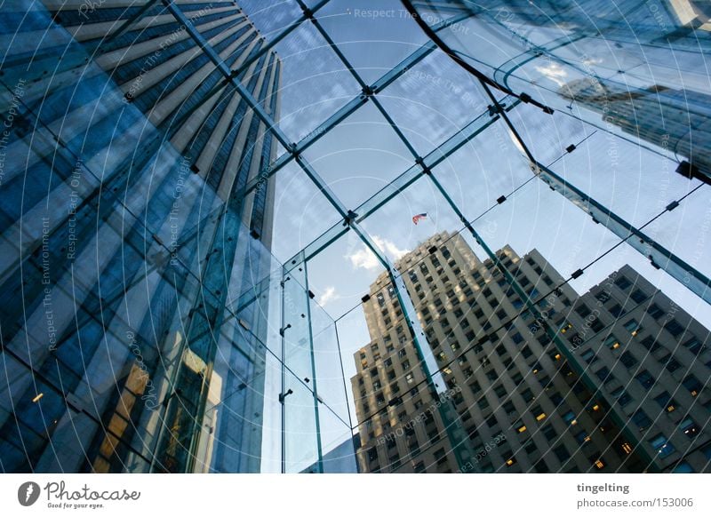 From bottom to top Manhattan New York City Glass roof Facade High-rise Americas Blue Sky Graphic