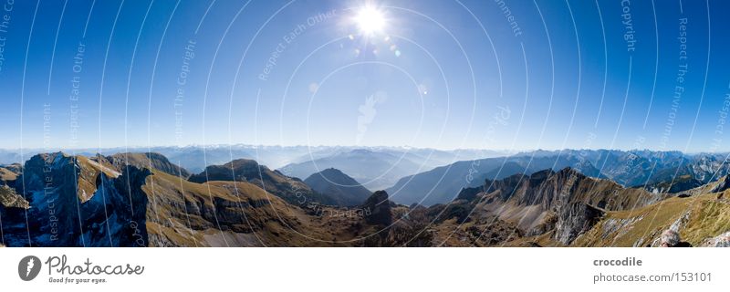 sunny day Alps Austrian Alps Panorama (View) Sun Autumn Mountaineering Peak Horizon Snow Rock Federal State of Tyrol Mountain range Vacation & Travel Climbing