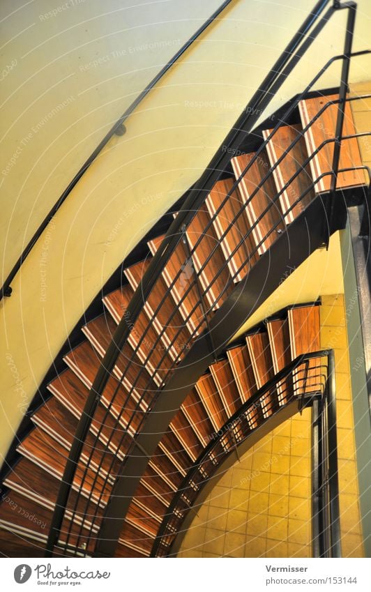 Down the stairs. Staircase (Hallway) Wood Metal Light Shadow Colour Yellow Brown Black Go up Descent Stairs Detail Transport