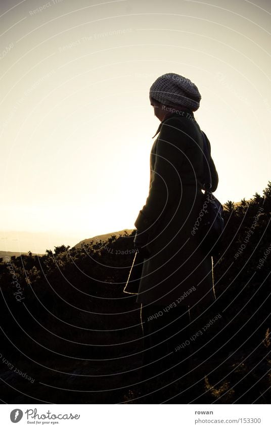 contemplation Looking Far-off places Woman Think Winter Sunset Dark Loneliness