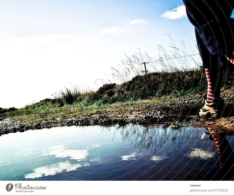 step by step To go for a walk Stride Going Puddle Reflection Balance Barrier Mountain ridge Water Reflection & Reflection skirt