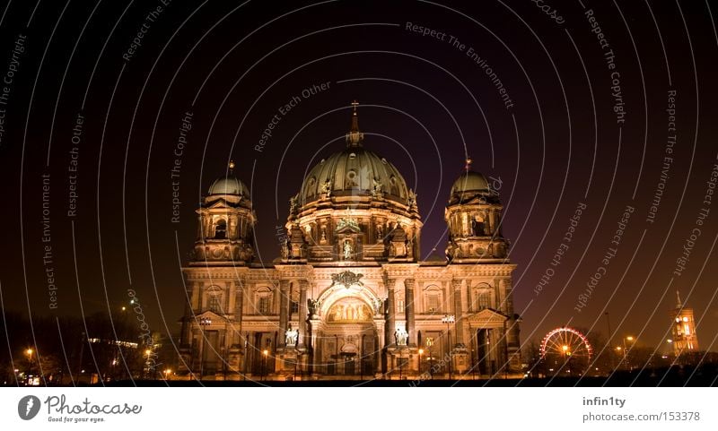 Berlin Cathedral at night Dome Christmas Fair Night Long exposure Dark Violet Art Historic Landmark Monument House of worship Tourist Attraction