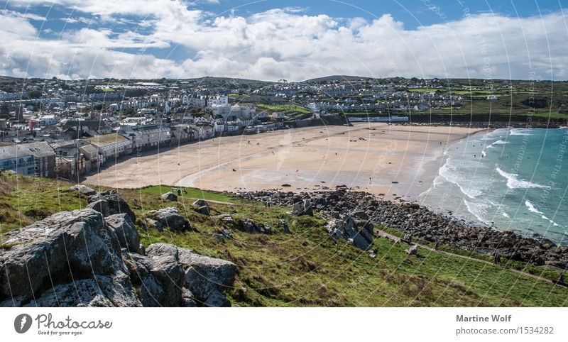 St Ives 2 Landscape Clouds Coast Beach Ocean Atlantic Ocean Village Fishing village Tourist Attraction Vacation & Travel Cornwall England Great Britain St. ives