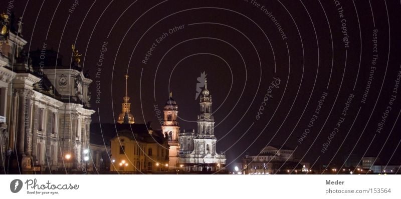 An ice-cold midnight terrace to take away please ... Dresden Brühlsche Terrasse Night Sky Light Lantern Wall (barrier) Hofkirche Semper Opera Augustusbrücke