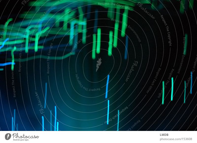 artificial light Line Stripe Light Green Blue Dark Long exposure Rain Matrix Visual spectacle Strip of light Dark background Bright Colours Bright green