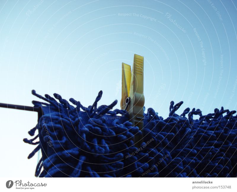 flokati in blue Holder Rope Flock carpet Carpet Towel Dry Hang up Fluff Yellow Blue Cold Contrast Washing day Laundry Wet Macro (Extreme close-up) Close-up