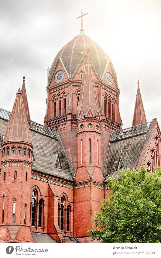 Church - Kreuzberg Lifestyle Summer Autumn Tree Capital city Manmade structures Tourist Attraction Brick Crucifix Authentic Historic Town Red Moody Might Hope