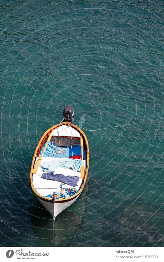 On a boat! Art Work of art Esthetic Watercraft Botany Summer vacation Idyll Drop anchor Ocean Coast Harbour Colour photo Multicoloured Exterior shot