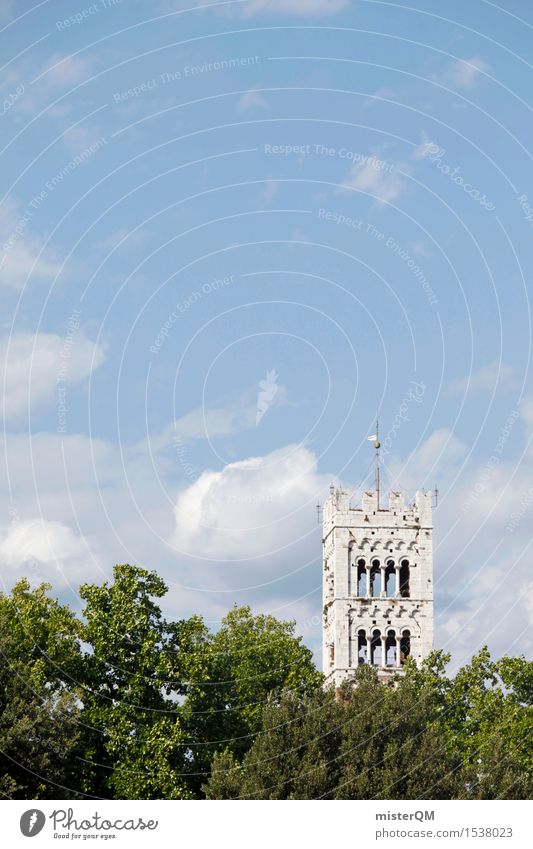 Tower to forest. Art Work of art Esthetic Lucca Keep Spire Towering Tower construction Italy Tuscany Colour photo Multicoloured Exterior shot Deserted