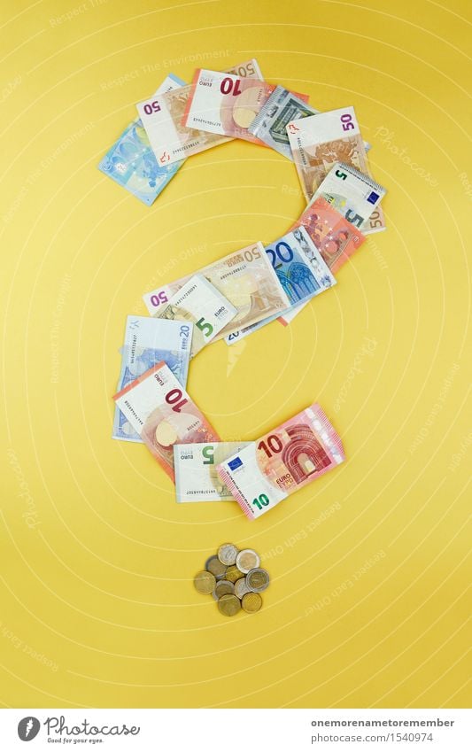 Euro with question mark Art Work of art Esthetic Question mark Home-made Symbols and metaphors Bank note Euro bill Business Euro symbol Europe