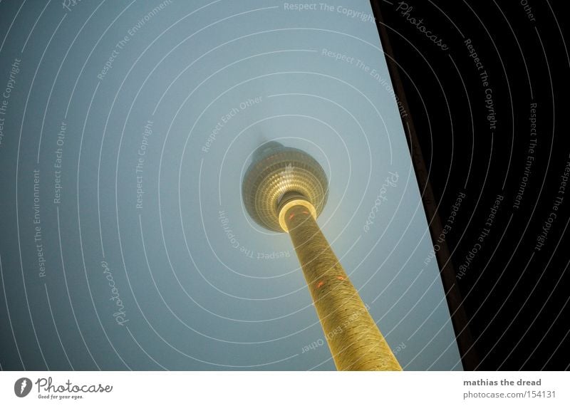 Big Brother Berlin TV Tower Television tower Transmitting station Alexanderplatz Downtown Berlin Landmark Tall Sphere Fog Night Dark Lamp Lighting Mystic