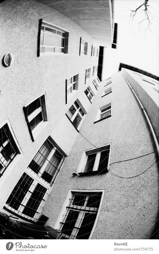 corner - round Corner Backyard Block Old building House (Residential Structure) Town house (City: Block of flats) Facade Window Tree Sky Fisheye