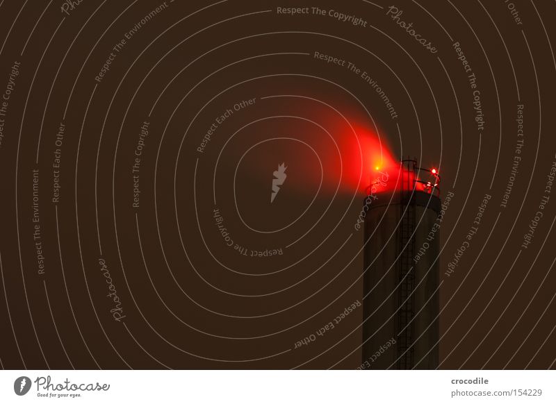 red smoker Red Smoke Exhaust gas Chimney Ladder Night Dark Clouds Light Industry Long exposure Transience