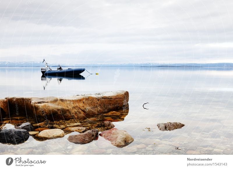 Quiet lake in the evening Vacation & Travel Adventure Summer Ocean Water Sky Beautiful weather Coast North Sea Baltic Sea Fishing boat Sport boats Motorboat