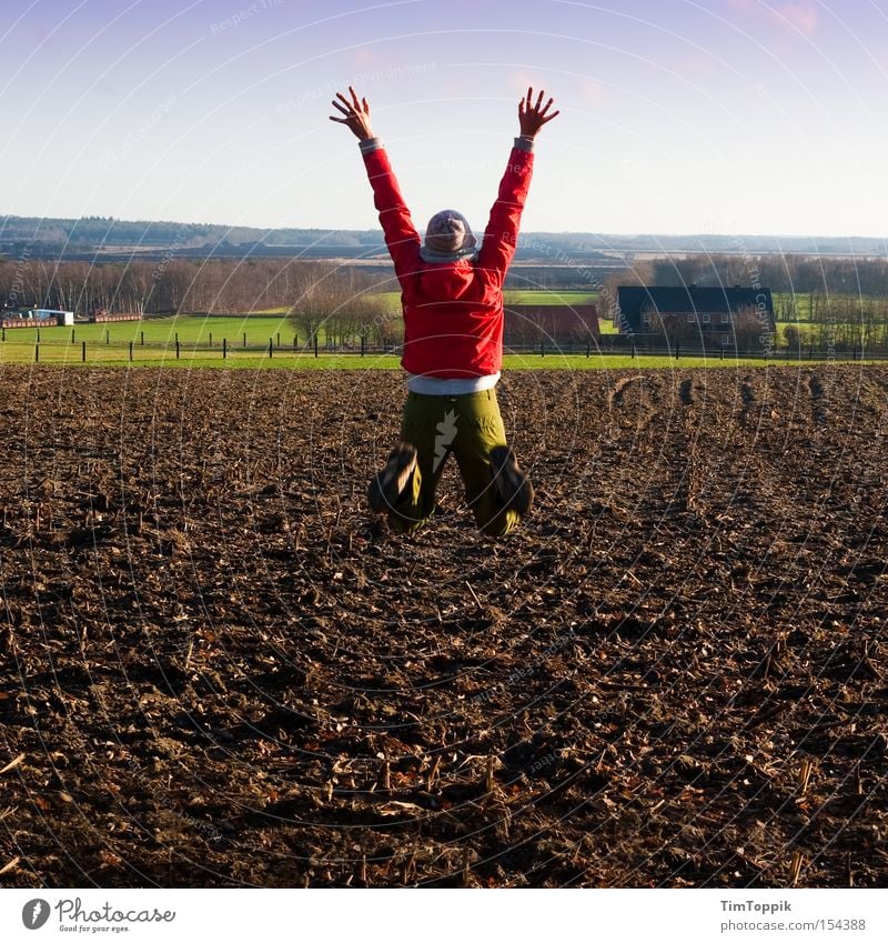 Jumping The Field Bog Joy Enthusiasm Stretching Arable land Rural Farm jump high Münsterland