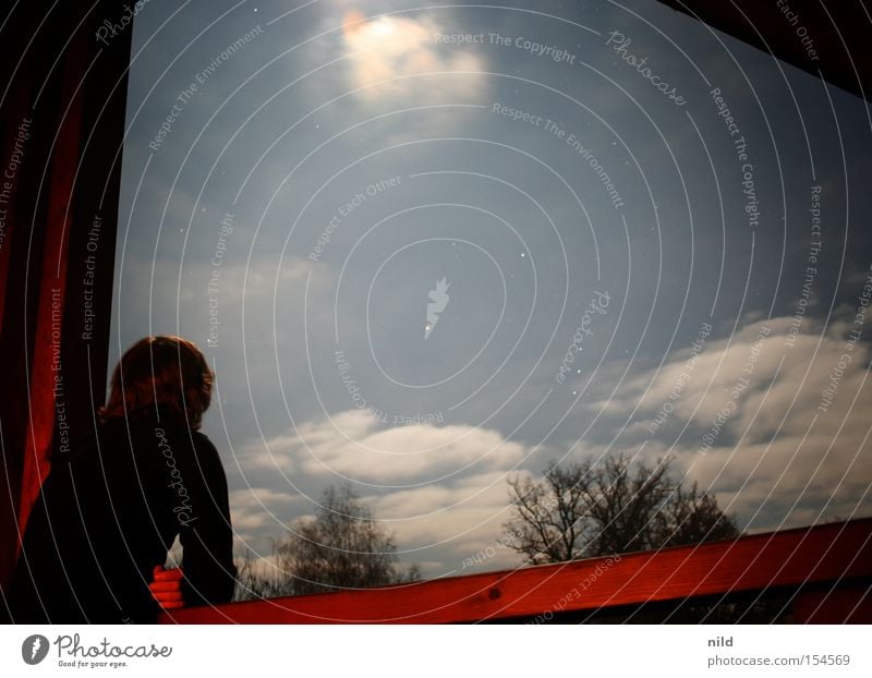 Full moon on balconies Full  moon Night Calm Cigarette break Night sky Clouds Balcony Vantage point Human being Man Sky Long exposure quieten self